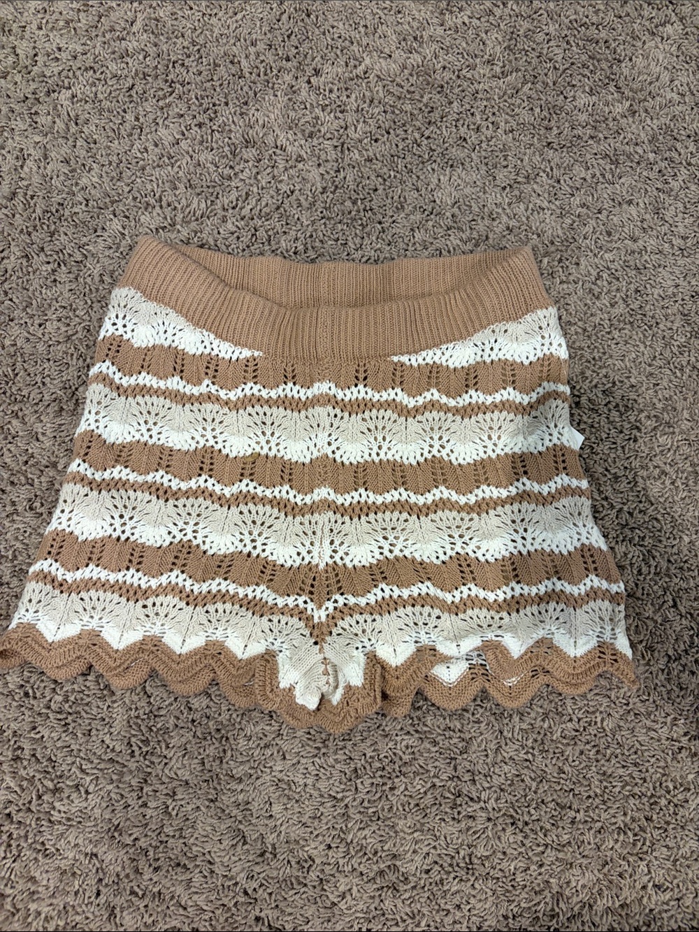 Hippie Rose Beige and White Crochet Knit Shorts